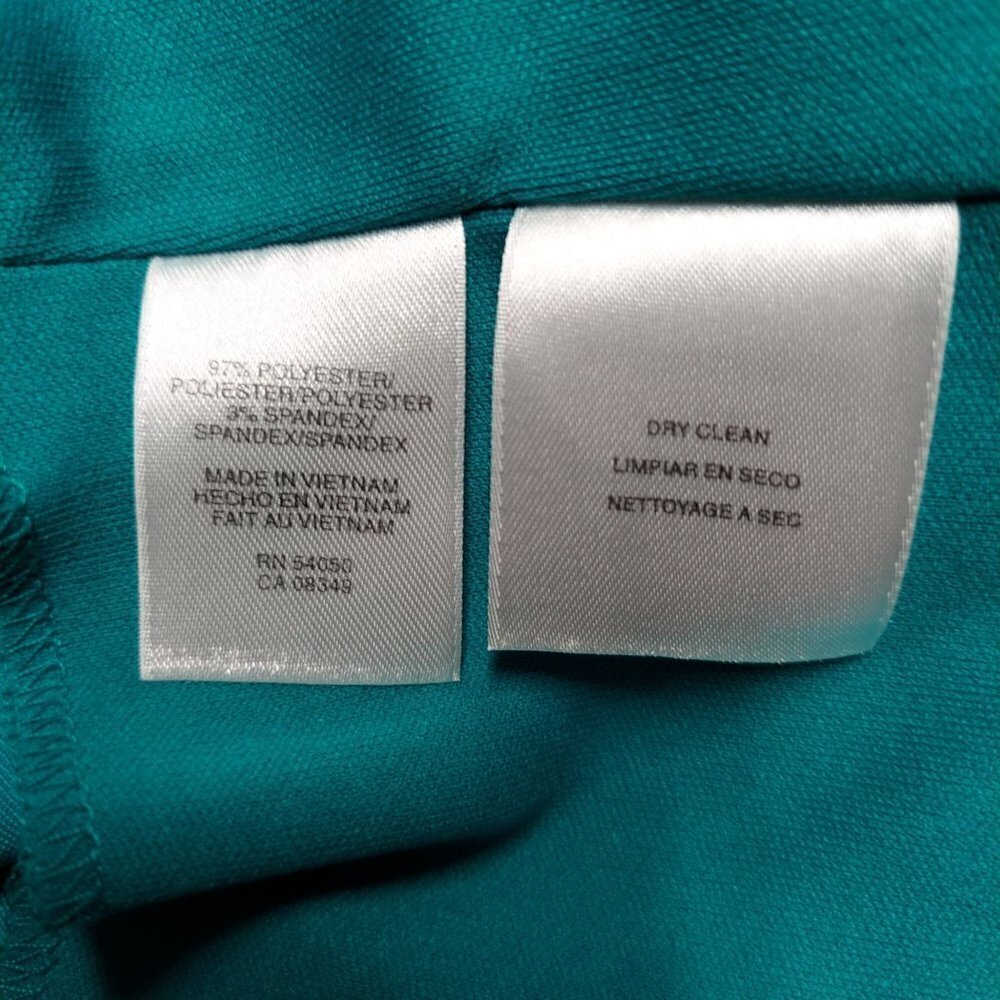 Evan-Picone Petite Green Satin Ruffle Neck Sleeveless Formal Sheath Dress - Picture 7 of 8